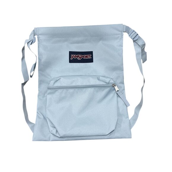 JanSport Drawstring Backpack With Front Zipper Pocket In Light Blue - Picture 2 of 6
